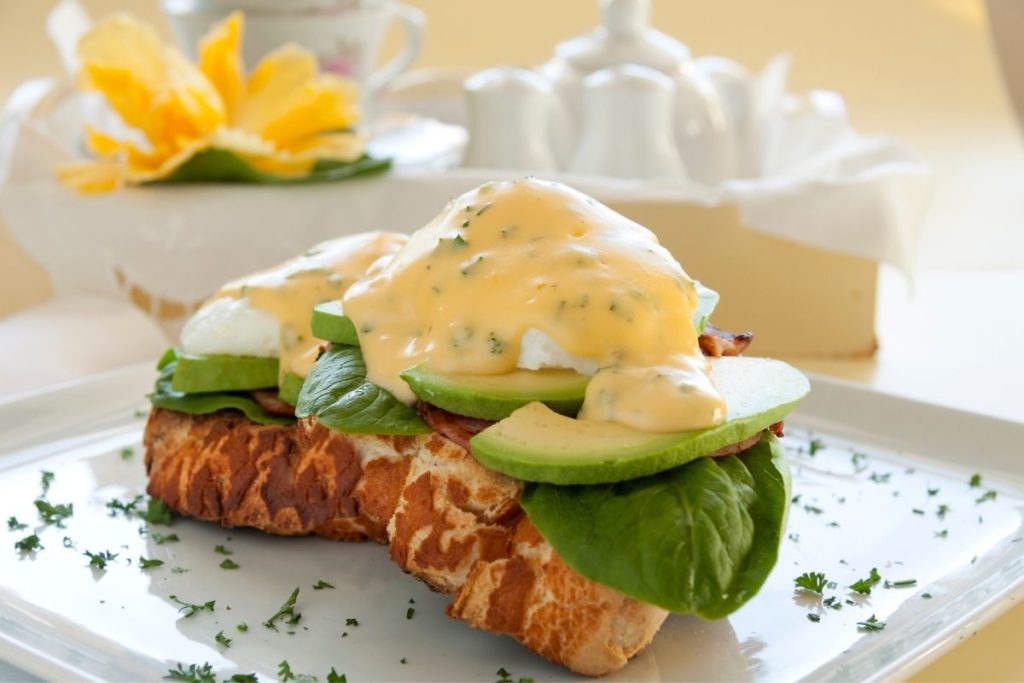 Sliced Avocado and Eggs Benedict