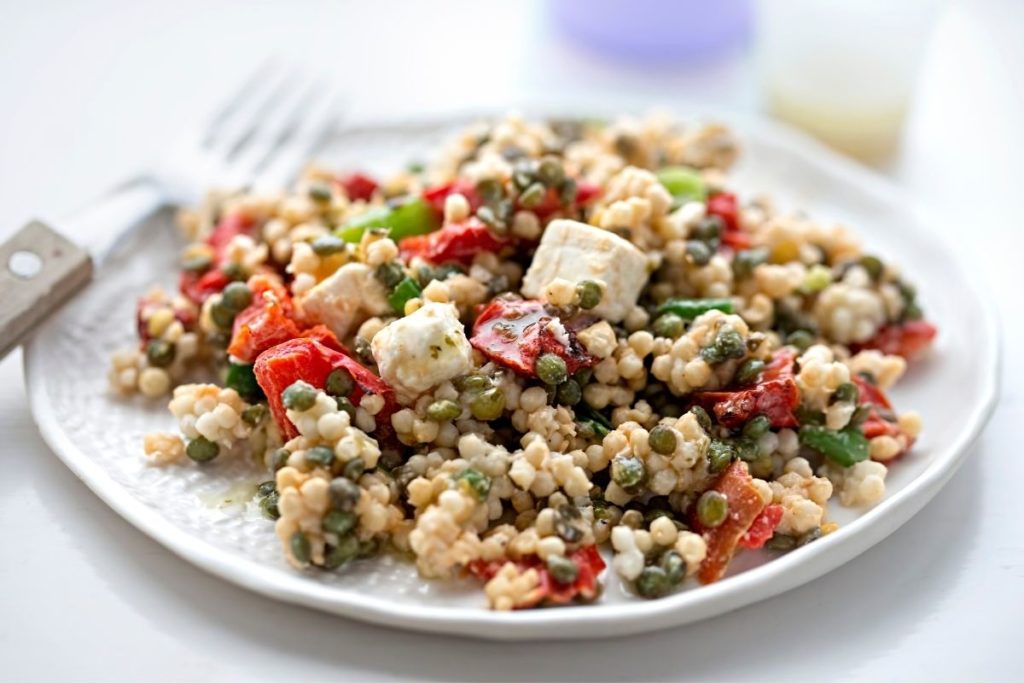 Couscous with Roasted Red Peppers, Feta, and Mint