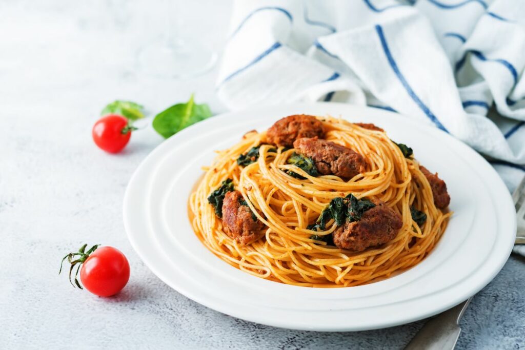 A side of Tomato Spinach Sausage Pasta